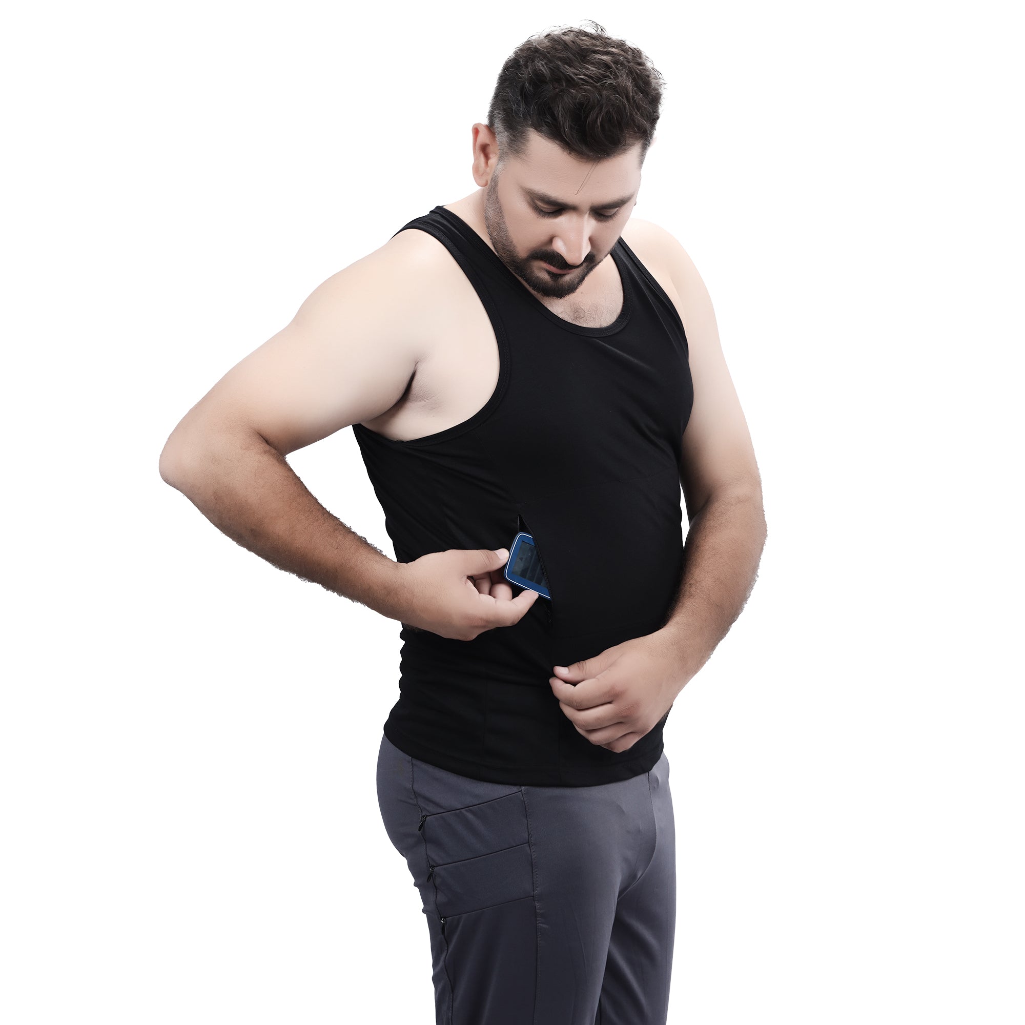 Overt Men's Work-It-Out Active Tank Top with Special Pockets for Insulin Pump Users