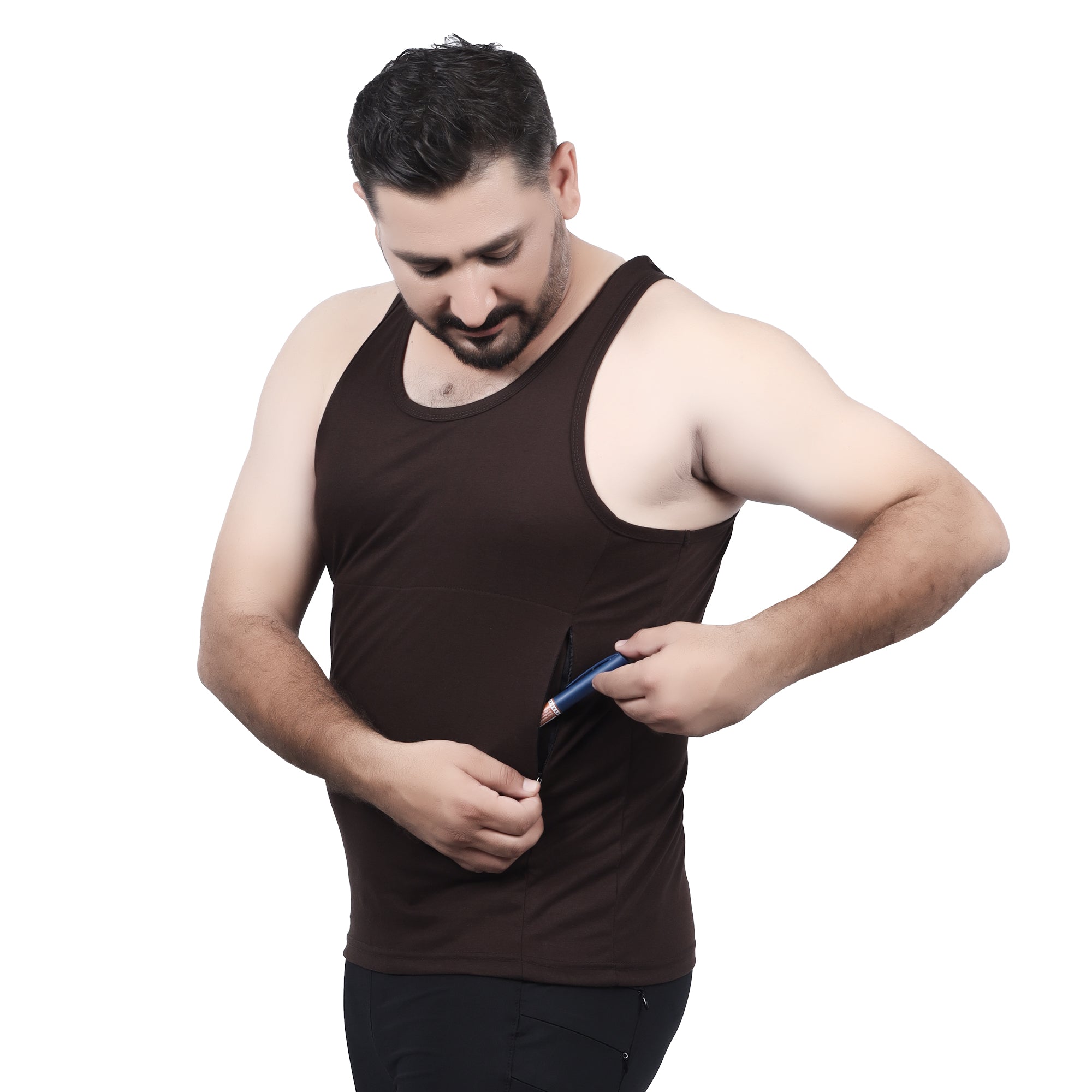 Overt Men's Work-It-Out Active Tank Top with Special Pockets for Insulin Pump Users