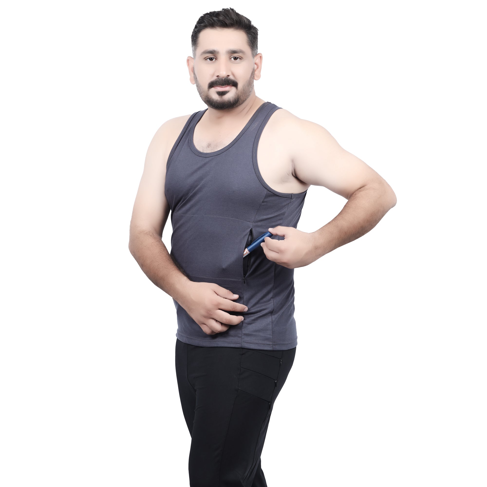 Overt Men's Work-It-Out Active Tank Top with Special Pockets for Insulin Pump Users