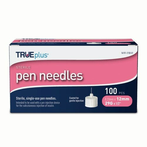 TRUEplus Sterile, Single-Use Pen Needles, 29g, 12mm (1/2 inch)