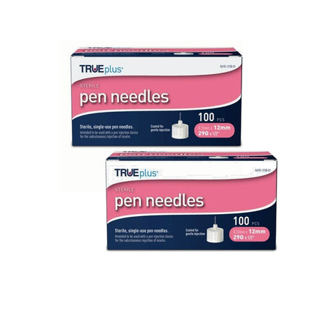 TRUEplus® Sterile, Single-Use Pen Needles, 29g, 12mm (1/2 inch)  - [2 Pack]