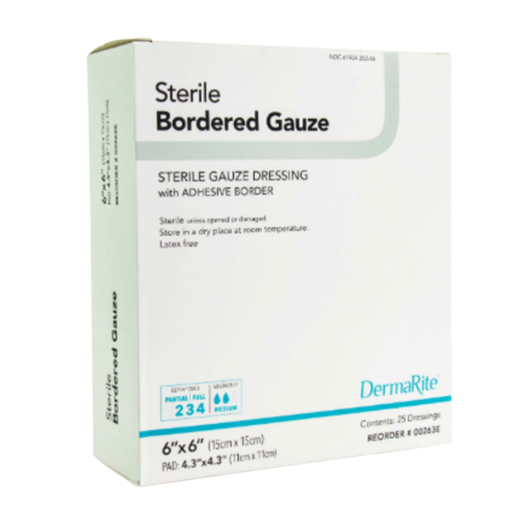 Sterile Border Gauze With Adhesive Border, 6" X 6" [ 25 Pack ]