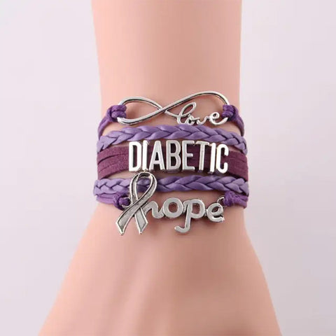 Overt Diabetic Infinity Charm - Purple Leather Hope Bracelet