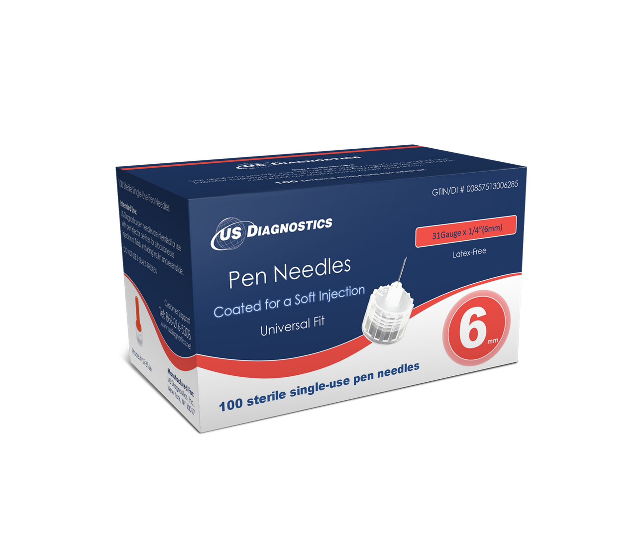 USD Pen Needles  31 Gauge x 1/4 (6mm) 100 Ct For GLucose Care