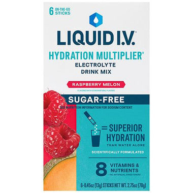 Non-GMO and gluten-free Liquid I.V. drink mix dissolving in water