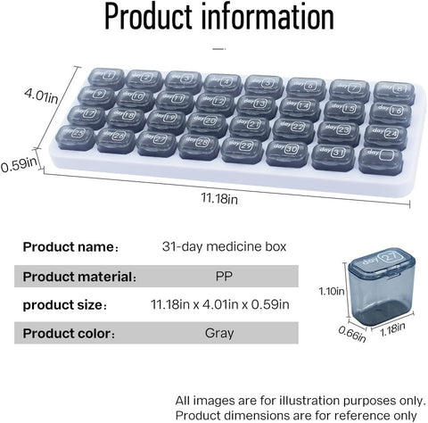 Overt Month Pill organizer with dates, practical & Bold design in Gray