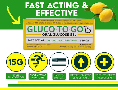Gluco-To-Go 15 Oral Glucose Gel - 3 Pack - Lemon - Lemon