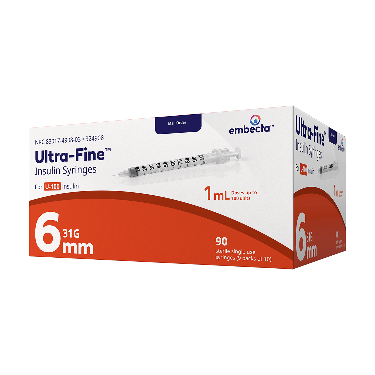 BD Embecta VEO Ultra-Fine Syringes, 31G, 1cc, 6mm -90 Pack by Becton, Dickinson and Comp. BD available at Diabetic Pro