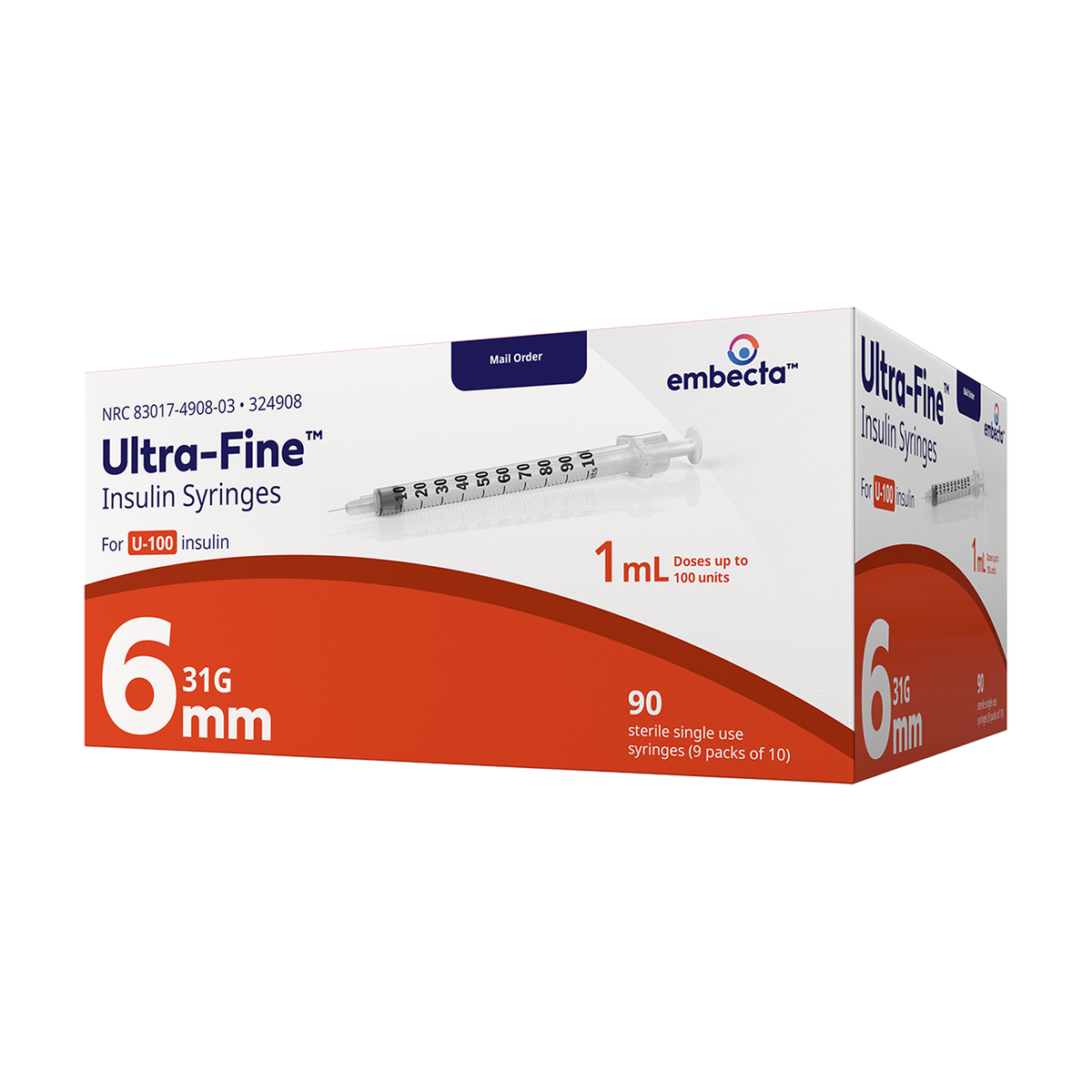 BD Embecta VEO Ultra-Fine Syringes, 31G, 1cc, 6mm -90 Pack by Becton, Dickinson and Comp. BD available at Diabetic Pro