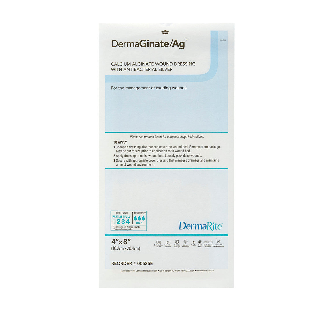 Dermaginate Ag Alginate Wound Dressing With Antibacterial Silver, 4" X 8"