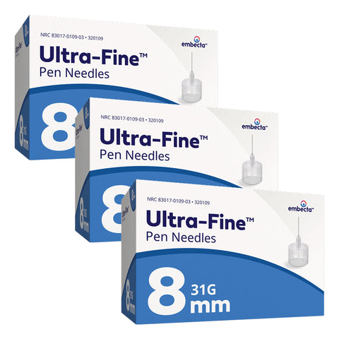 BD Embecta Ultra-Fine Mini Pen Needles 8MM 31 Gauge 5/16in [ 3 Box of 90 Ct ]