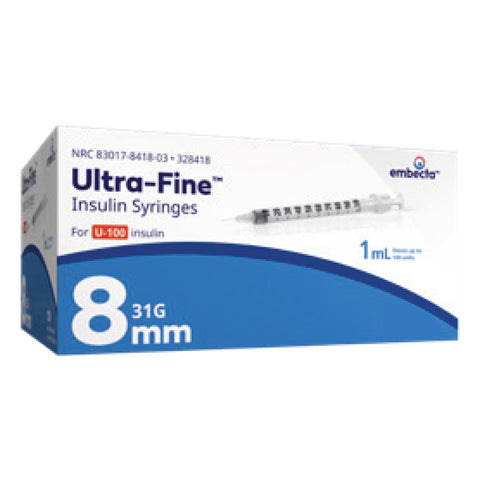 BD Embecta Ultra-Fine Insulin Syringes 31G 1cc 5/16" Box of 90