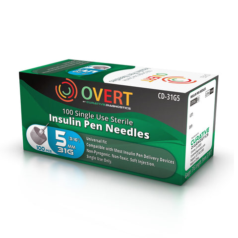 Overt Universal Fit, Tri Beveled Pen Needle - 31G 5mm -100 ct. By Curative Diagnostics