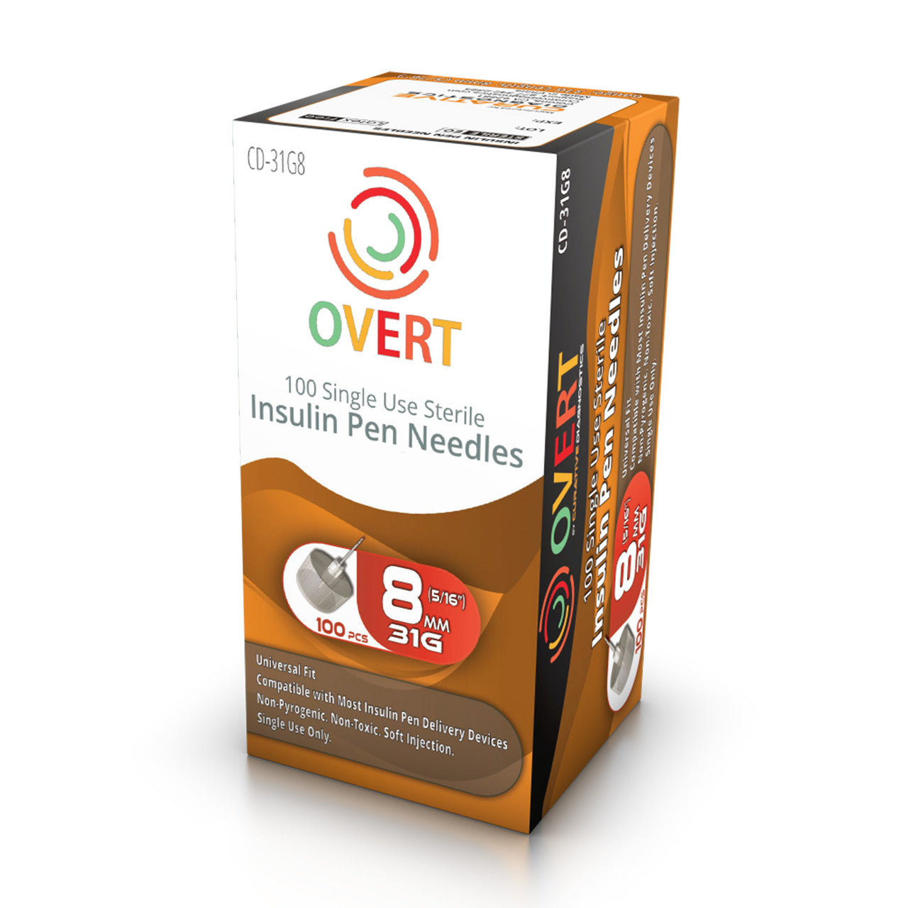 Overt Universal Fit, Tri Beveled Pen Needle - 31G 8mm 100 ct. By Curative Diagnostics