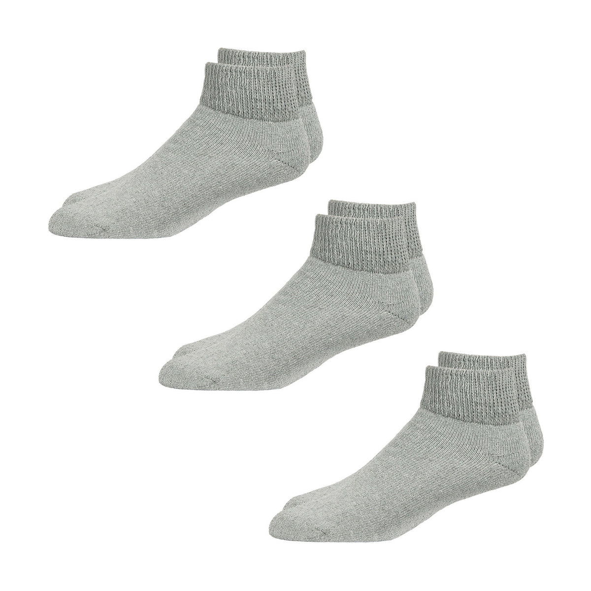 Overt Diabetic Cotton Blend Ankle Socks for Optimal Circulatory Flow, Gray 3 Pairs - Size 10-13 By Curative Diagnostics