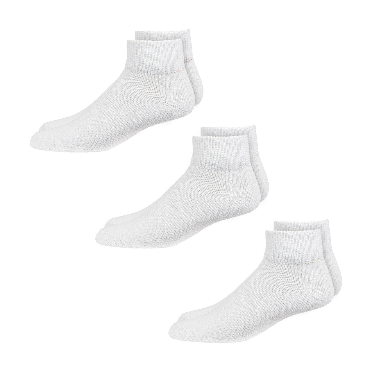 Overt Diabetic Cotton Blend Ankle Socks for Optimal Circulatory Flow, White 3 Pairs - Size 10-13 By Curative Diagnostics