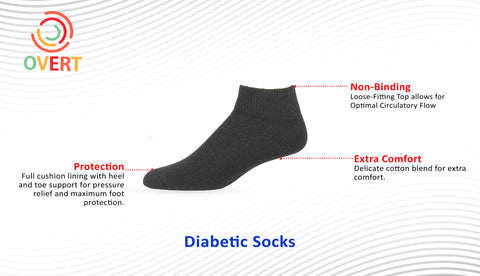 Overt Diabetic Cotton Blend Ankle Socks for Optimal Circulatory Flow, Gray 3 Pairs - Size 10-13 By Curative Diagnostics