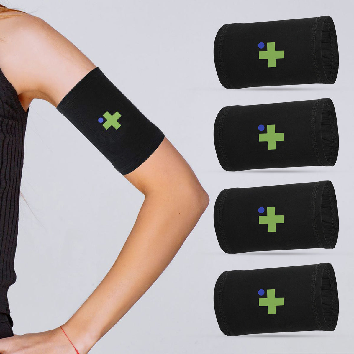 Overt Diabetic Sensor Armband - Fits All CGM Devices - Protects Continuous Glucose Monitor During Exercise - Replaces Adhesive Patches - Water Resistant & Sweatproof - Kids & Adults - Black Medium Band [4 pack] By Curative Diagnostics