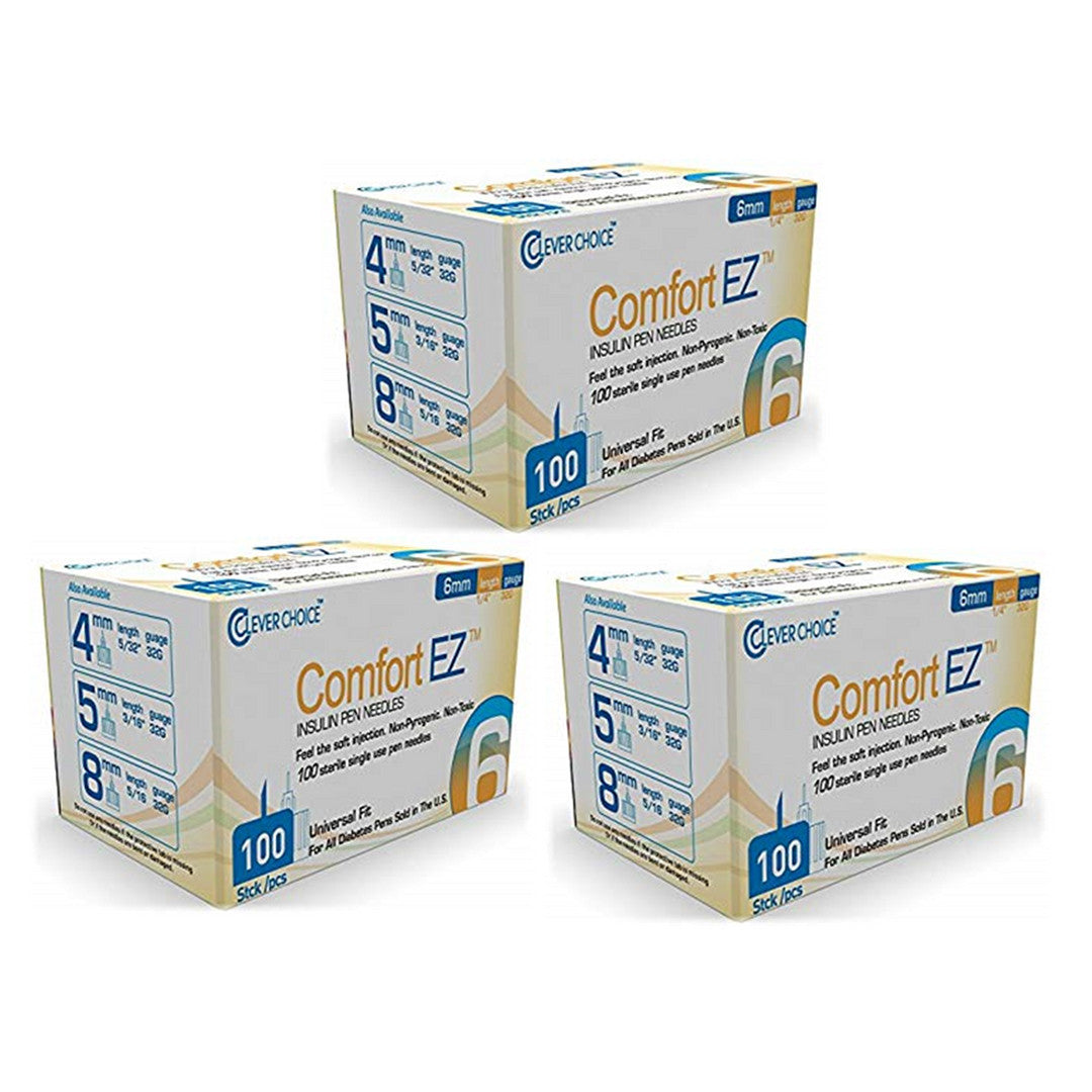 Clever Choice Comfort EZ Pen Needles 32G 1/4" (6mm) 300 Ct.