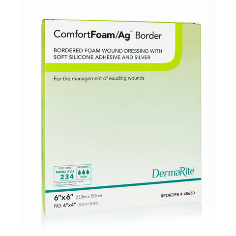 Comfortfoam Ag Silicone Foam Border Dressing, 6" X 6"