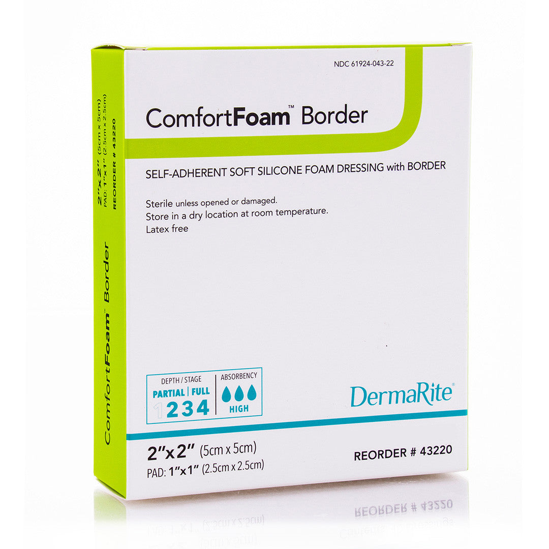 Comfortfoam Silicone Border Foam Dressing, 2" X 2"