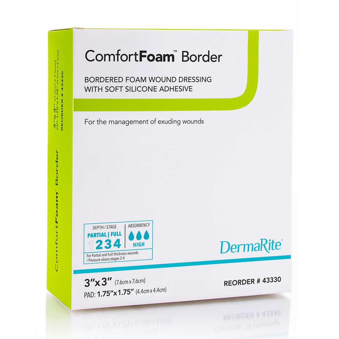 Derma-Rite Comfortfoam Silicone Foam Border Dressing, 3" X 3"