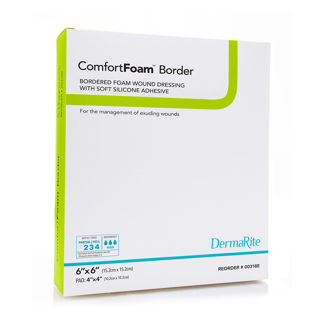 Comfortfoam Border Foam Wound Dressing With Soft Silicone Adhesive, 6" X 6"