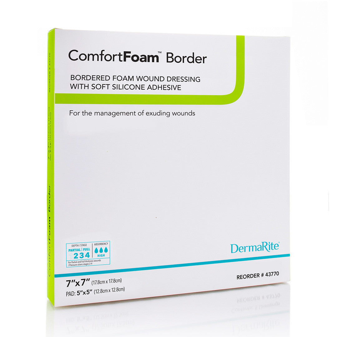 Comfortfoam Border Foam Wound Dressing With Soft Silicone Adhesive, 7" X 7" [ 5 Pack ]