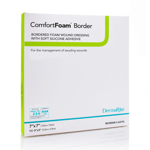 Comfortfoam Border Foam Wound Dressing With Soft Silicone Adhesive, 7" X 7" [ 5 Pack ]