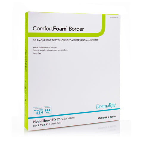 Comfortfoam Self-adherent Soft Silicone Foam Dressing With Border, Heel/elbow, 5" X 8". [ 5 Pack ]