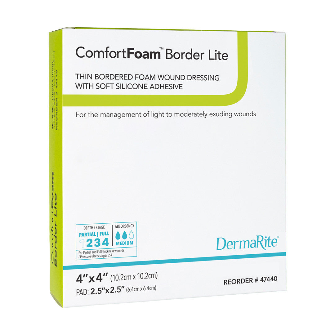 Comfortfoam Silicone Foam Border Lite Dressing, 4" X 4" [ 10 Pack ]