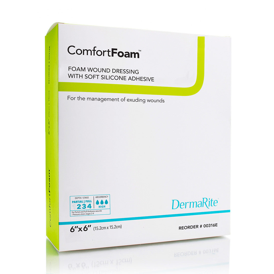 Comfortfoam Self-adherent Soft Silicone Foam Dressing, Non-border 6" X 6" [ 10 Pack ]