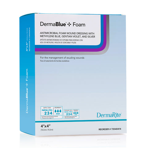 Dermablue+ Foam Transfer Antimicrobial Dressing, 4" X 4" [ 20 Pack ]