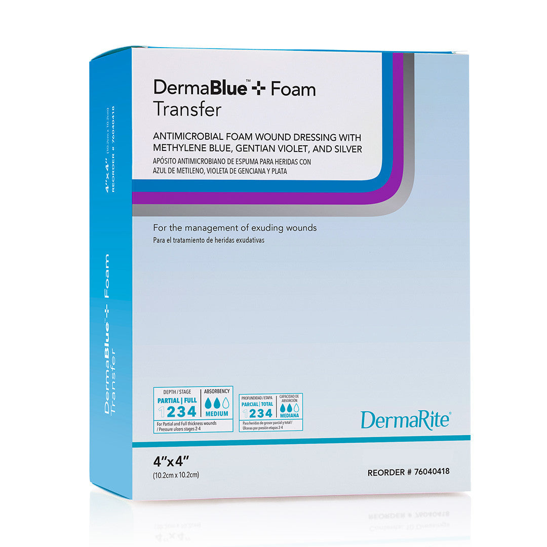 Dermablue+ Foam Transfer Antimicrobial Foam Dressing, 4" X 4"