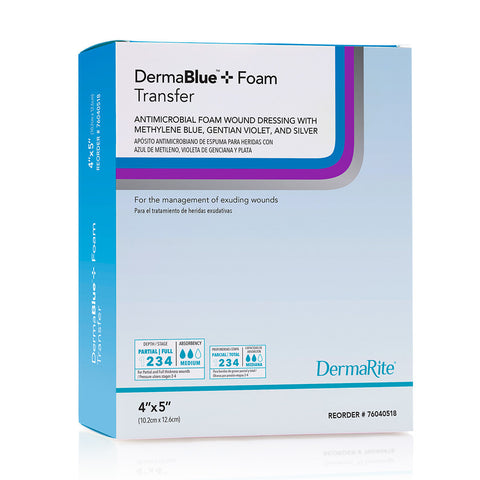 Dermablue+ Foam Transfer Antimicrobial Foam Dressing, 4" X 5" [ 10 Pack ]