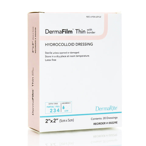 Dermafilm Hydrocolloid Wound Dressing, Thin With Border, 2" X 2"