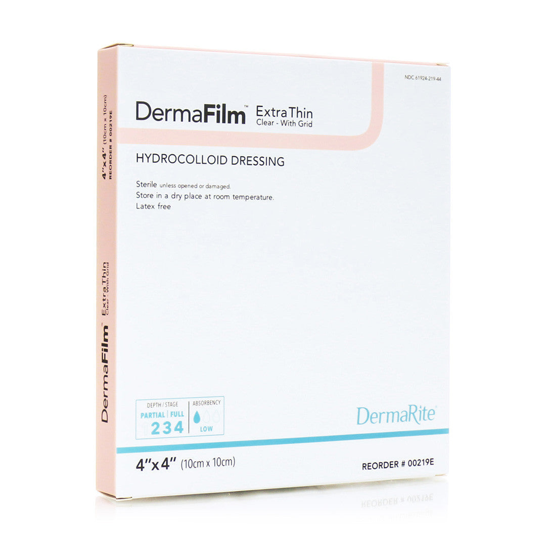 Dermafilm Hydrocolloid Wound Dressing, X-thin With Grid, 4" X 4"