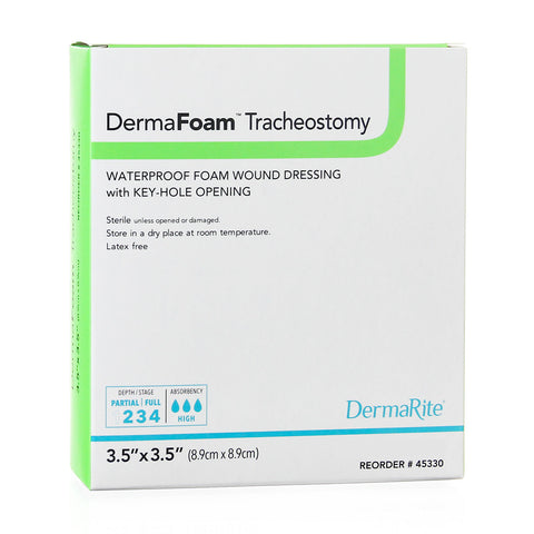 Dermafoam Tracheostomy Split Foam Dressing, 3.5" X 3.5" [ 10 Pack ]