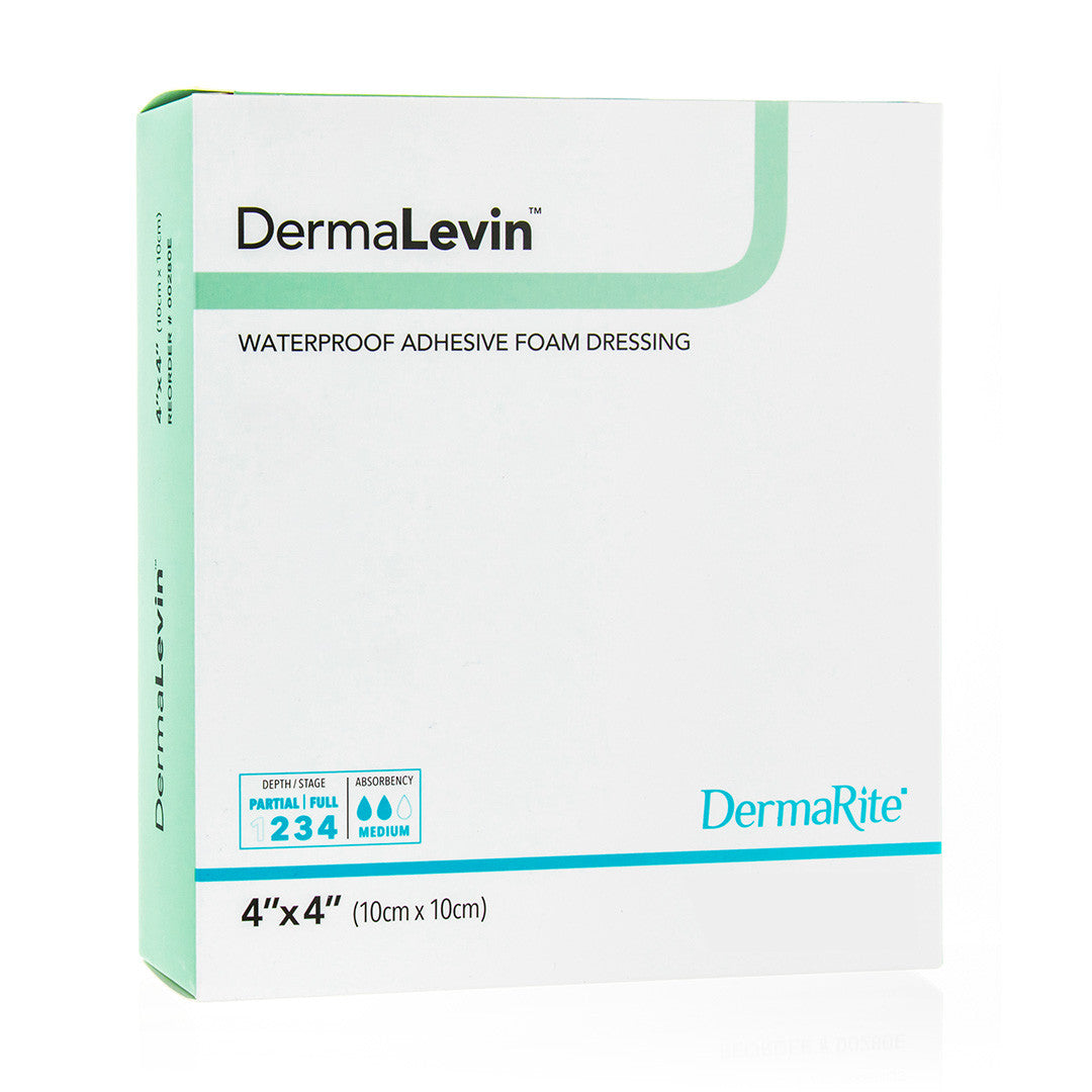 Dermalevin Waterproof Adhesive Foam Border Dressing, 4" X 4" [ 10 Pack ]