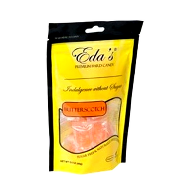 Eda's sugar-free butterscotch hard candy in a clear bag