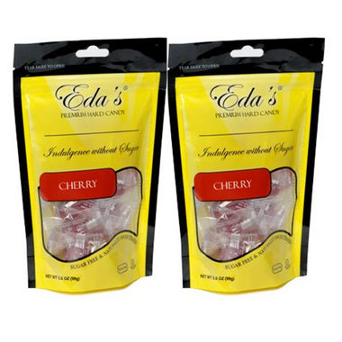 Eda's sugar-free cherry hard candy in a clear bag