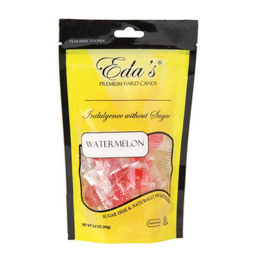 Eda's sugar-free watermelon hard candy in a clear bag