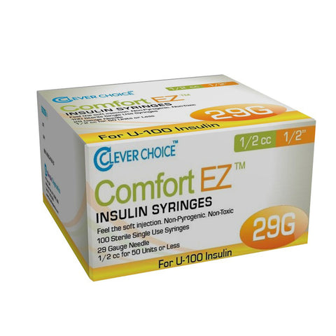 Clever Choice Comfort EZ Insulin Syringes 29G U-100 1/2 cc 1/2" 100/bx