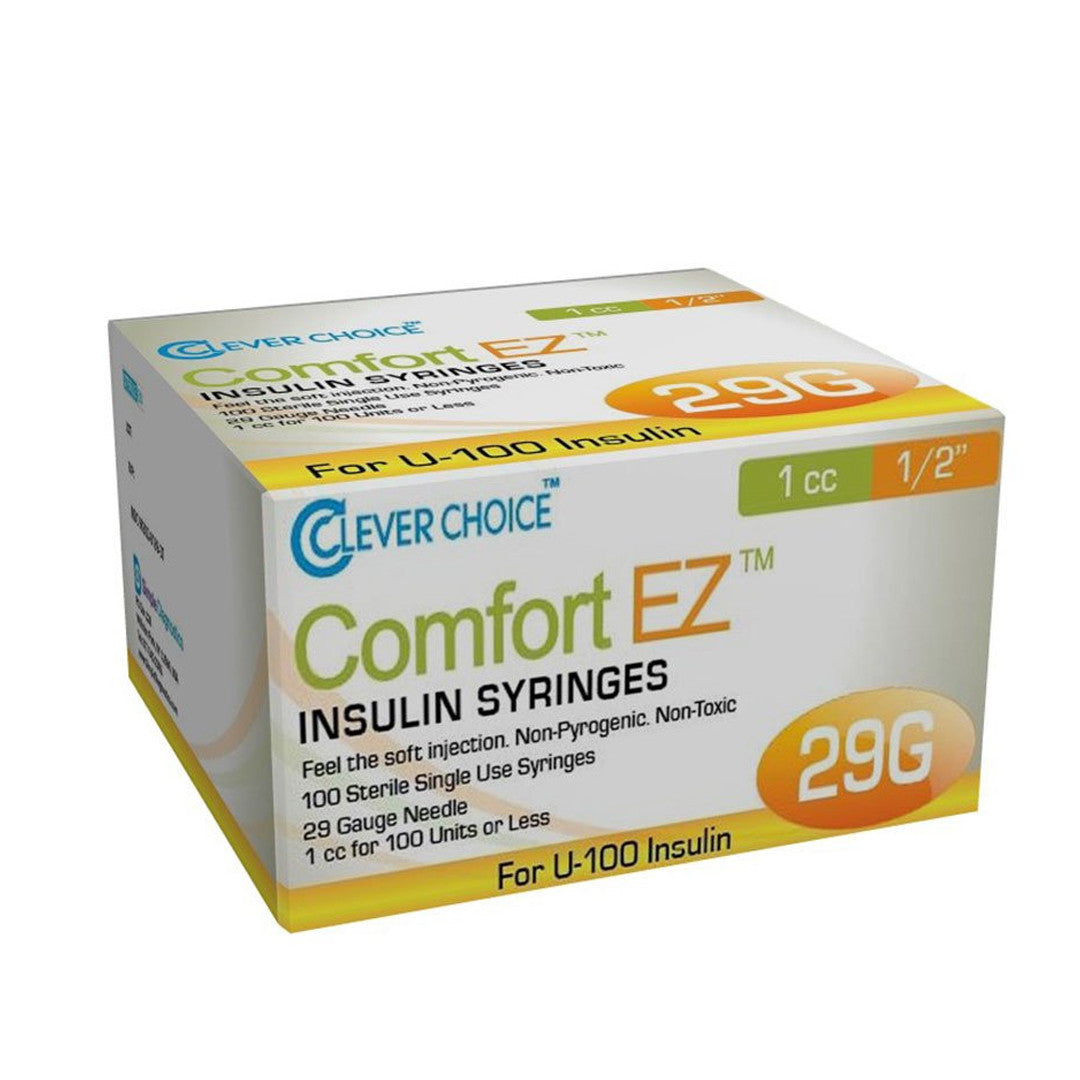  Clever Choice Comfort EZ Insulin Syringes 29G U-100 1 cc 1/2" 100/bx