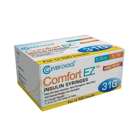 Clever Choice Comfort EZ Insulin Syringes 31G U-100 1/2 cc 5/16