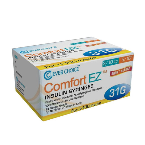  Clever Choice Comfort EZ Insulin Syringes 31G U-100 3/10 cc 5/16