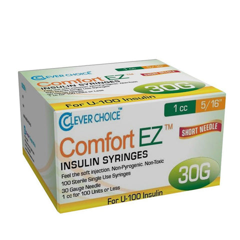  Clever Choice Comfort EZ Insulin Syringes 30G U-100 1 cc 5/16 - 100/bx