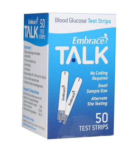 Embrace Blood Glucose Meter & Test Strips Bundle - 200 Test Strips, Talking Monitor