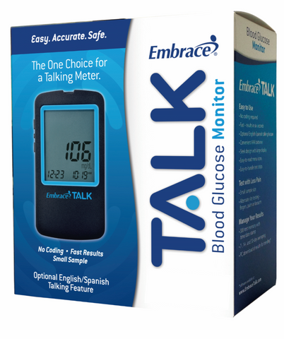 Embrace Blood Glucose Meter & Test Strips Bundle - 200 Test Strips, Talking Monitor