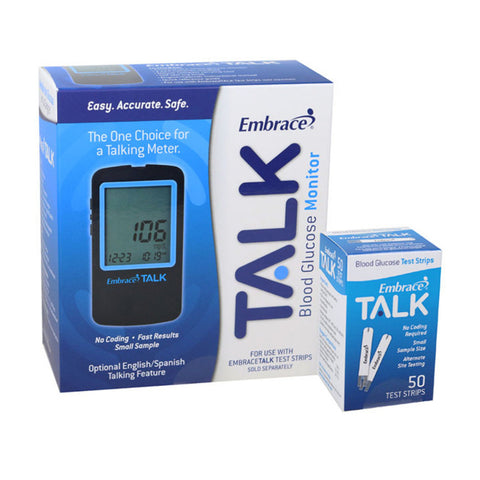 Omnis Health Embrace No-Code Talking Meter with Embrace 50 Test Strips